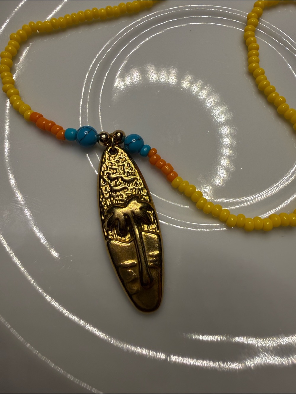 Made in Hawaii Surfboard Charm Pendant Sunshine Bead Necklace Beach